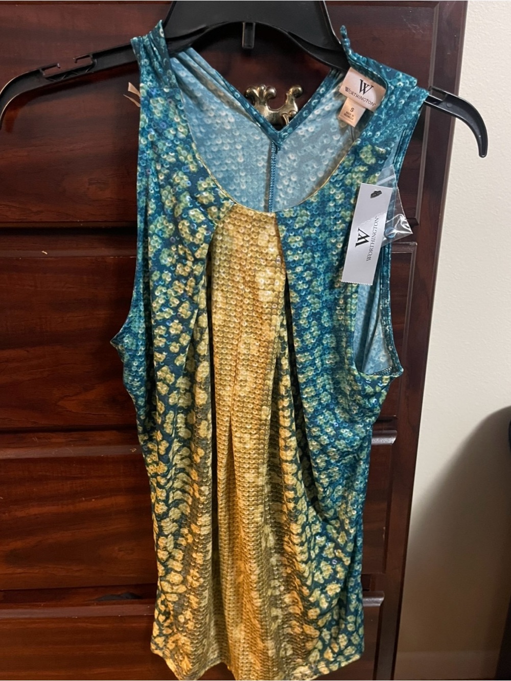 W by Worth Teal and Gold Pleated Midi Dress new with tag